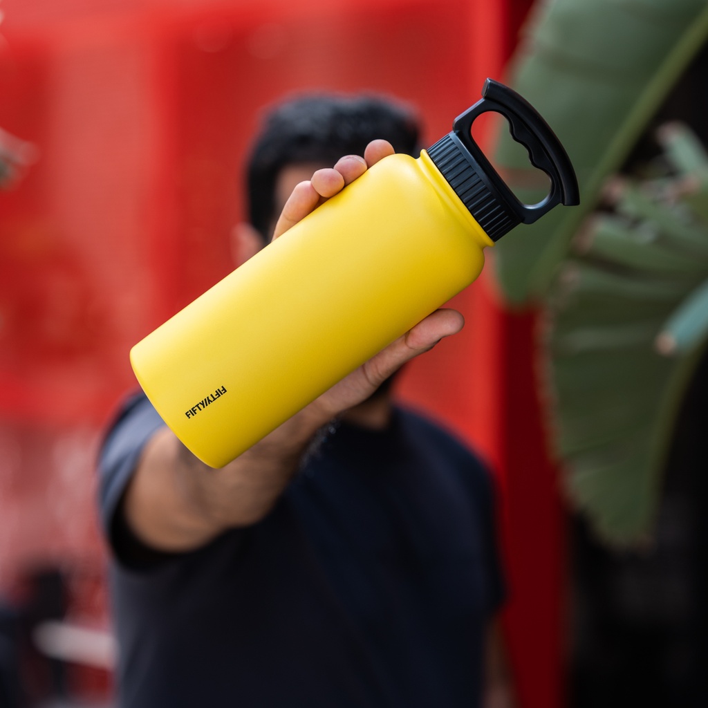 Fifty Fifty Vacuum Insulated Bottle 3 Finger Lid 1L (Yellow)