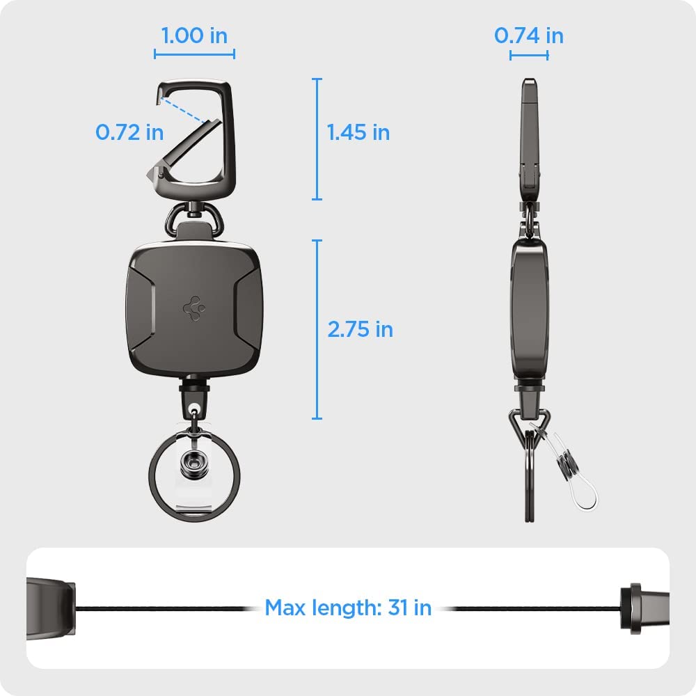 Spigen Retractable ID/Key Carabiner (Gunmetal)