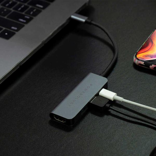 Powerology 4 in 1 USB-C Hub with HDMI & USB 3.0 (Gray)