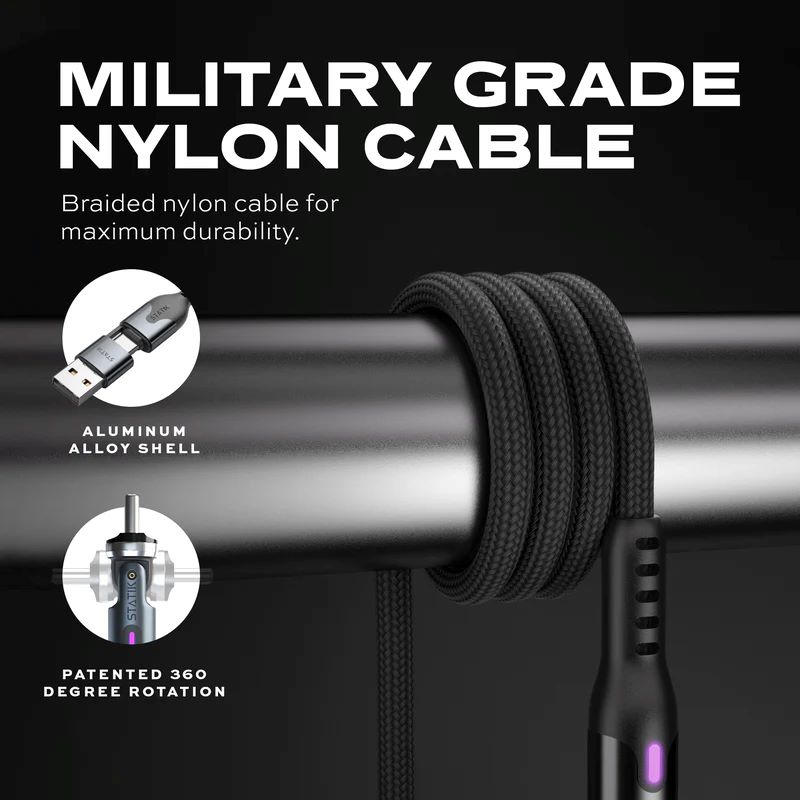 Statik PowerPivot Pro 100w Nylon Braided USB-C to C Cable 3M (Black)