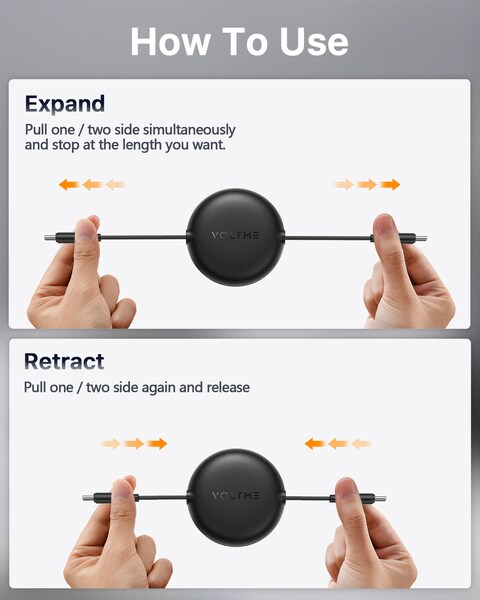 Voltme Powerlink YoYo Cable 5A 1.0M Retractable (Dual-Way Retractable Cable) Type C to Type C (Black)