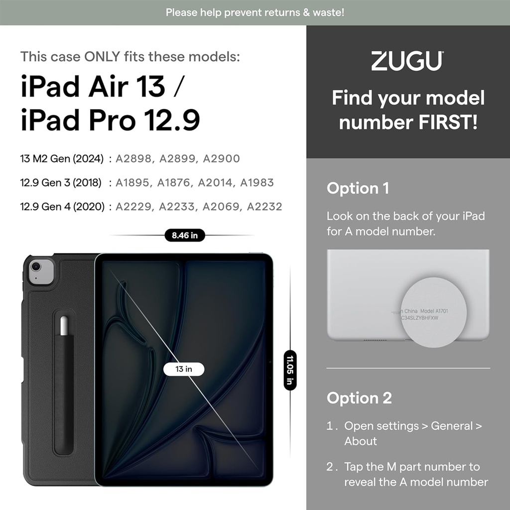 ZUGU Case for iPad Air 13" 2024 (Black)