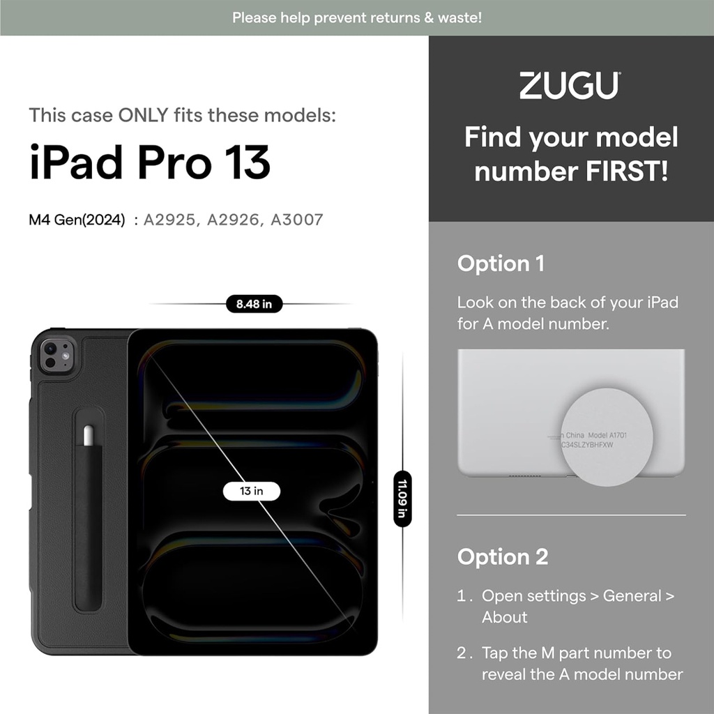 ZUGU Case for iPad Pro 13" 2024 (Black)