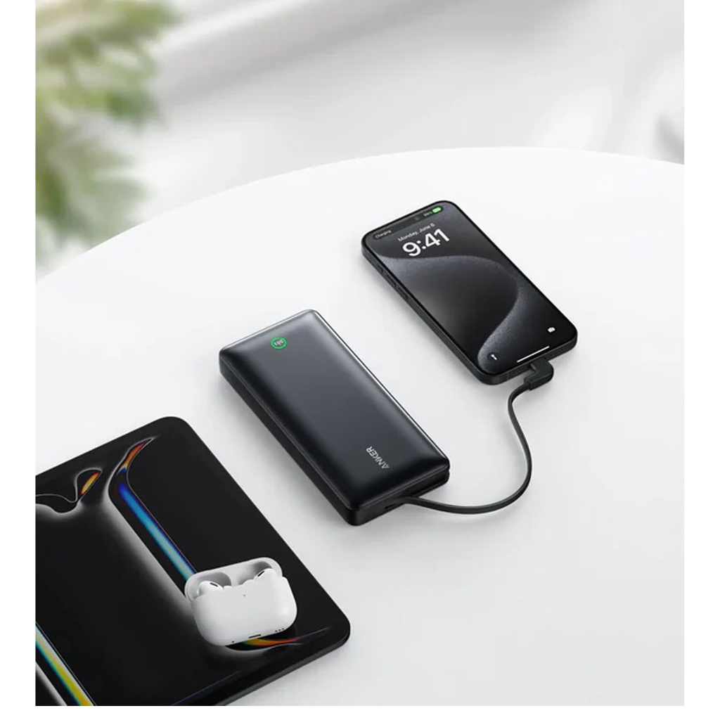 Anker Nano Power Bank (20K, 30W, Built-In USB-C Cable) (Black)