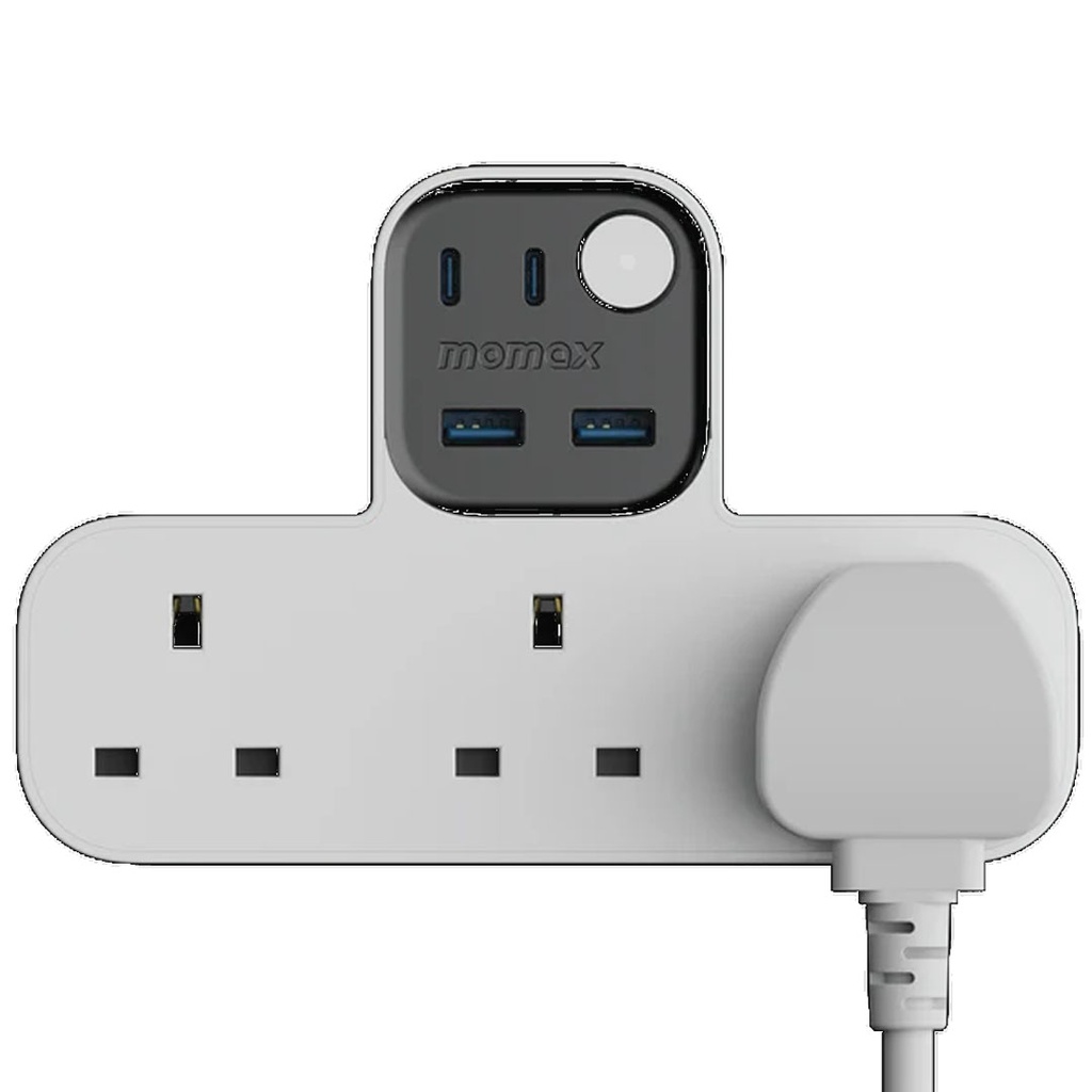 Momax 1-Charge Work Flow T-shaped Extention 3 Socket with USB (White)