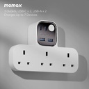 Momax 1-Charge Work Flow T-shaped Extention 3 Socket with USB (White)