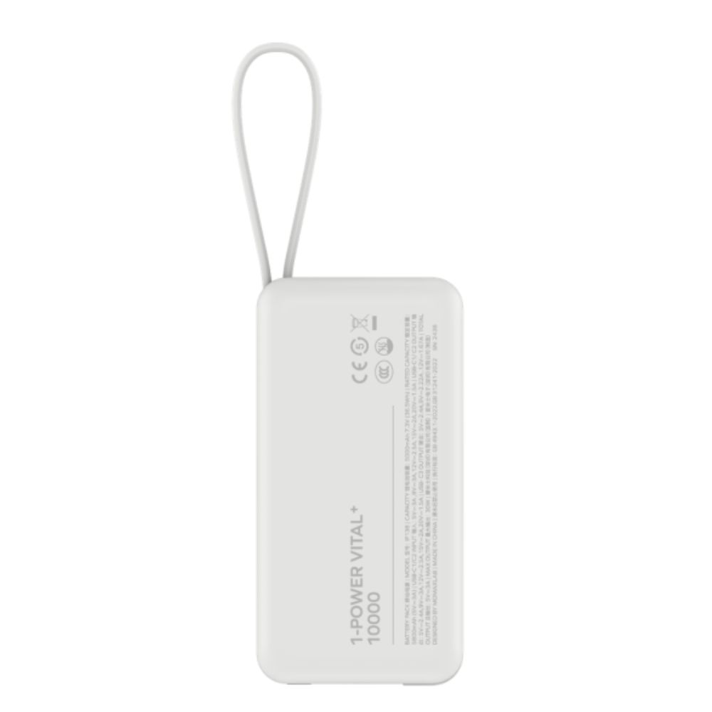 Momax 1-Power Vital+ 10000mAh Battery Pack with Dual Built-in USB-C Cable (White)