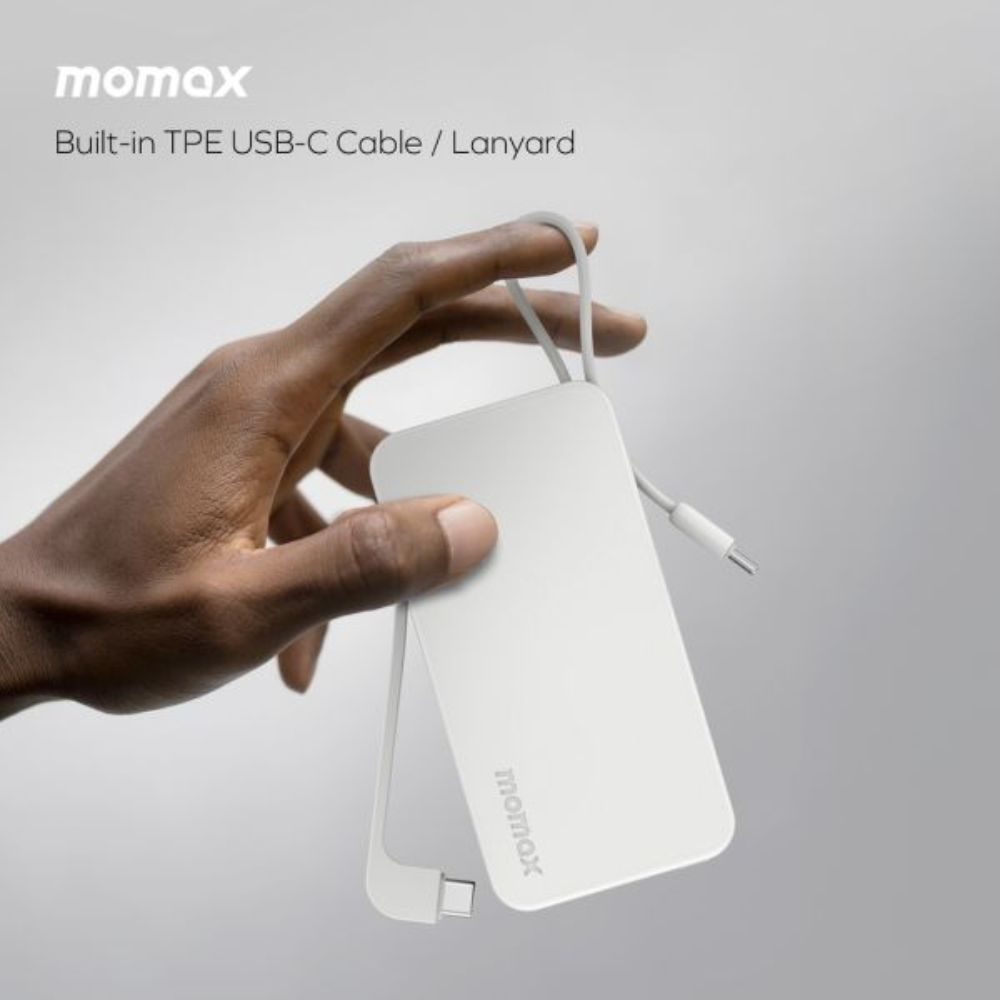 Momax 1-Power Vital+ 10000mAh Battery Pack with Dual Built-in USB-C Cable (White)