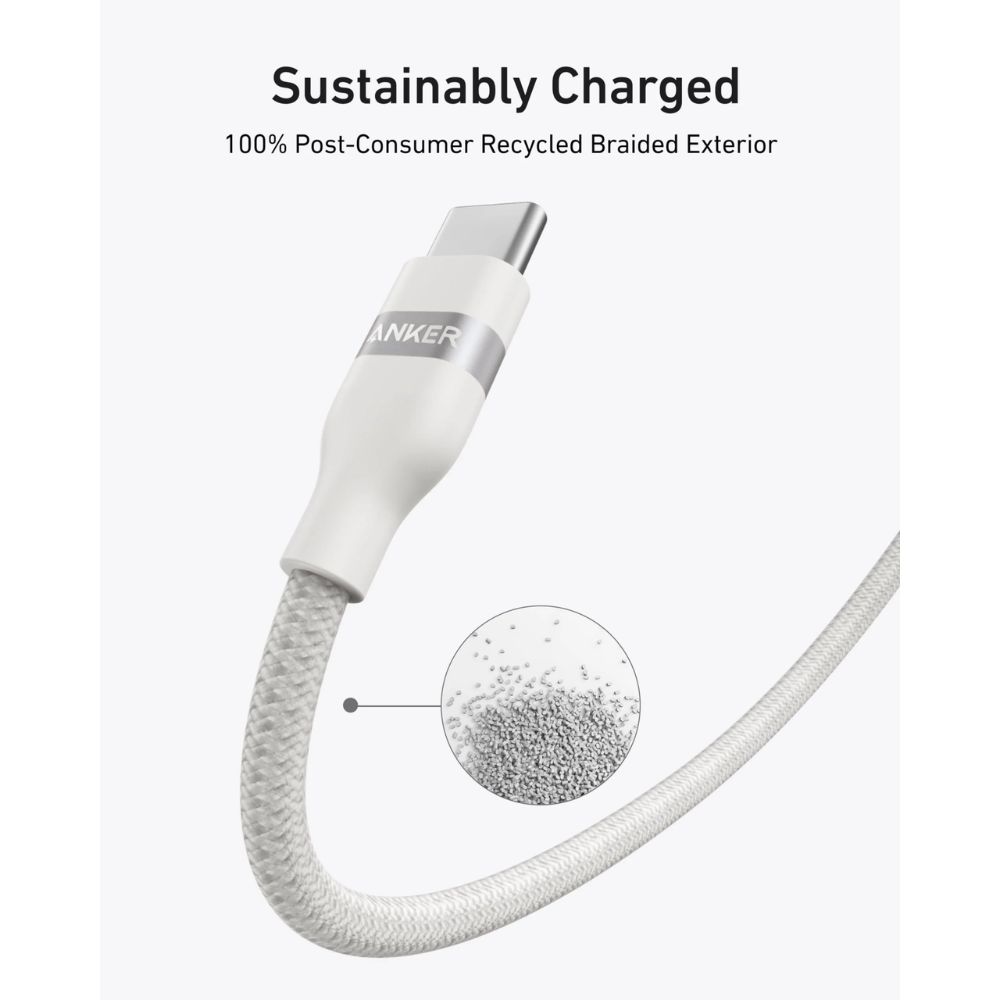 Anker USB-C to USB-C Cable 240W (Upcycled-Braided) (0.9m/3ft) (White)
