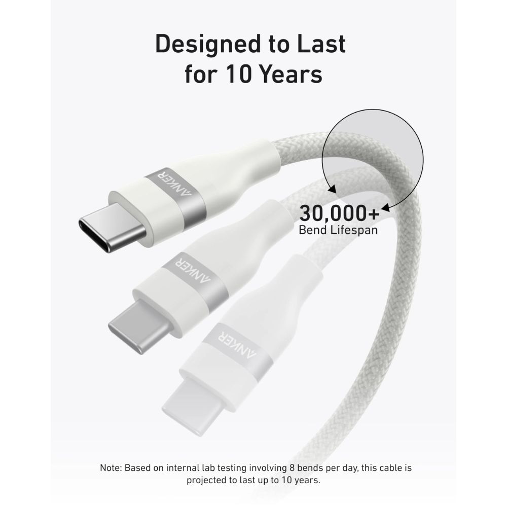 Anker USB-C to USB-C Cable 240W (Upcycled-Braided) (0.9m/3ft) (White)