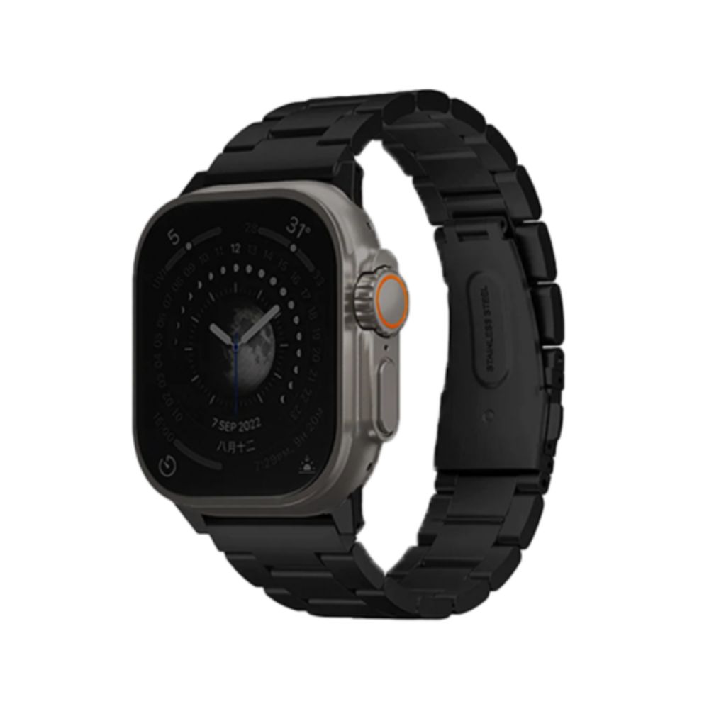 Uniq Osta Apple Watch Steel Strap With Self-Adjustable Links 49/45/44/42Mm - Midnight (Black)