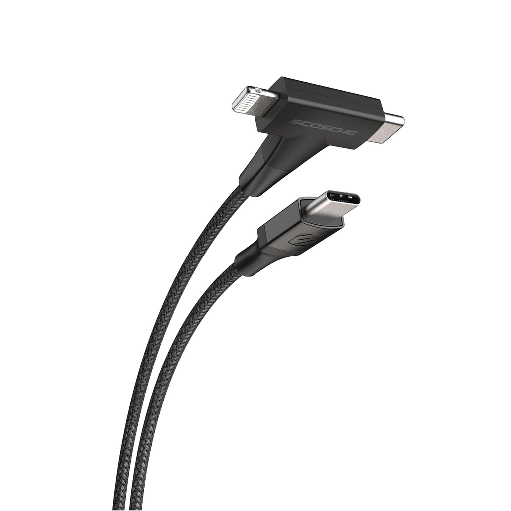 Scosche StrikeLine™ HH 2-in-1 USB-C to C®/Lightning™ Cable 1.2M (Black)