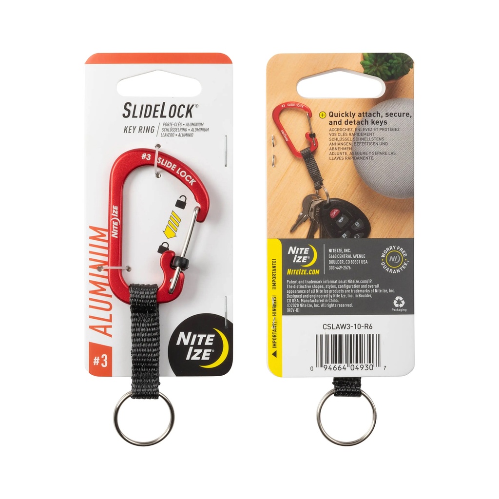 NiteIze Locking Carabiner Keychain with Webbing (Red)