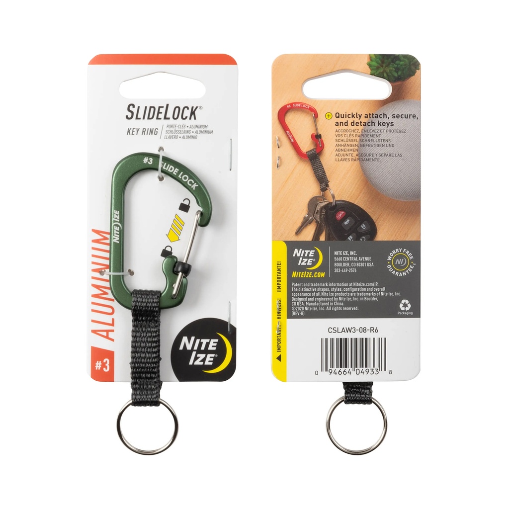 NiteIze Carabinar SlideLock Aluminum Key Ring (Olive)