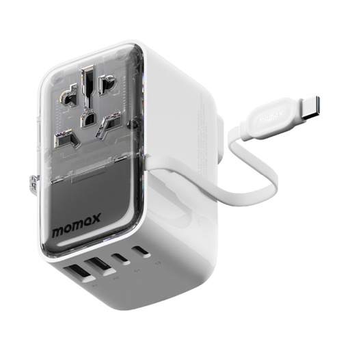 [UA21W] Momax 1-World+ Flow 35W 4-Port w/ Built-in USB-C Cable + AC Travel Adaptor (White)