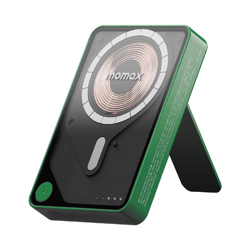 [IP132HKG] Momax 1-Power X Pro+ Magnetic Wireless Battery Pack (10000mAh) with Stand and Built-in USB-C Cable (Green)